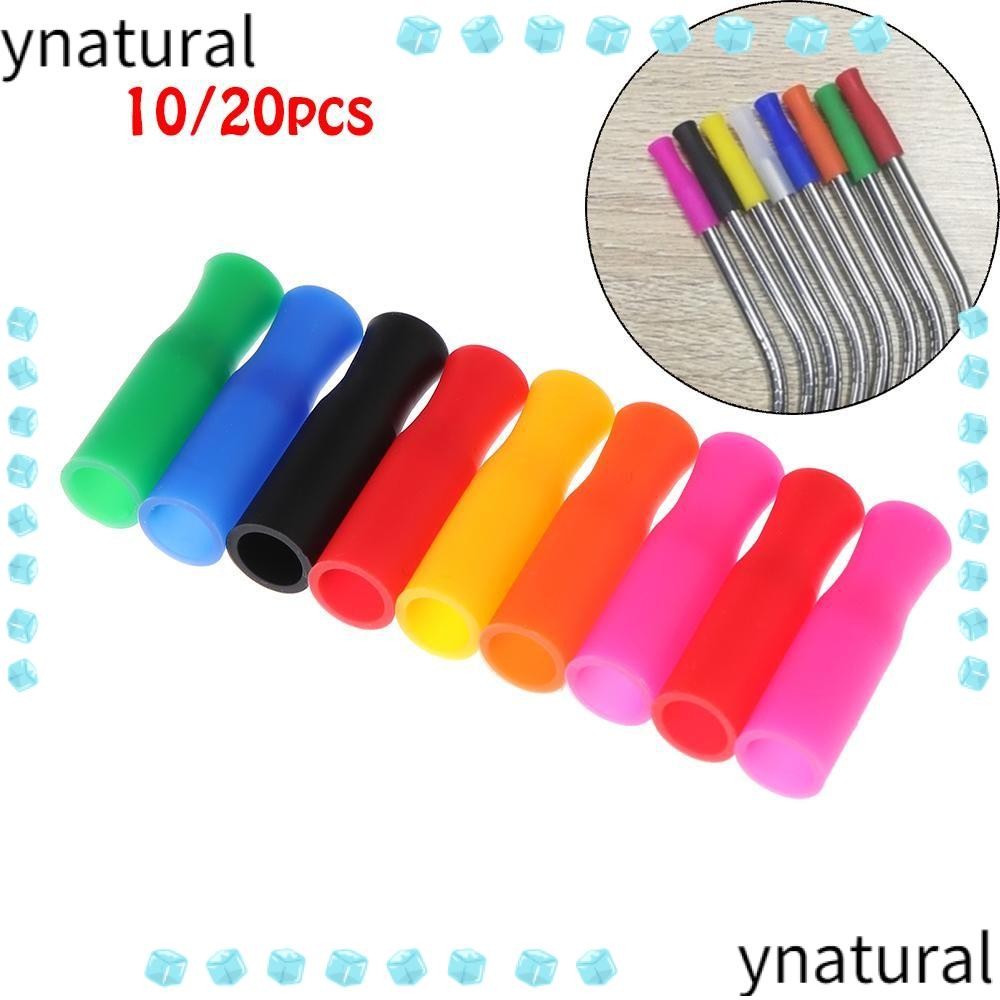 Ynatural 10/20 ชิ้น ปลอกฟาง ปลายเกรดอาหาร อุปกรณ์ป้องกันฟัน หลอดดื่มแบบใช้ซ้ําได้