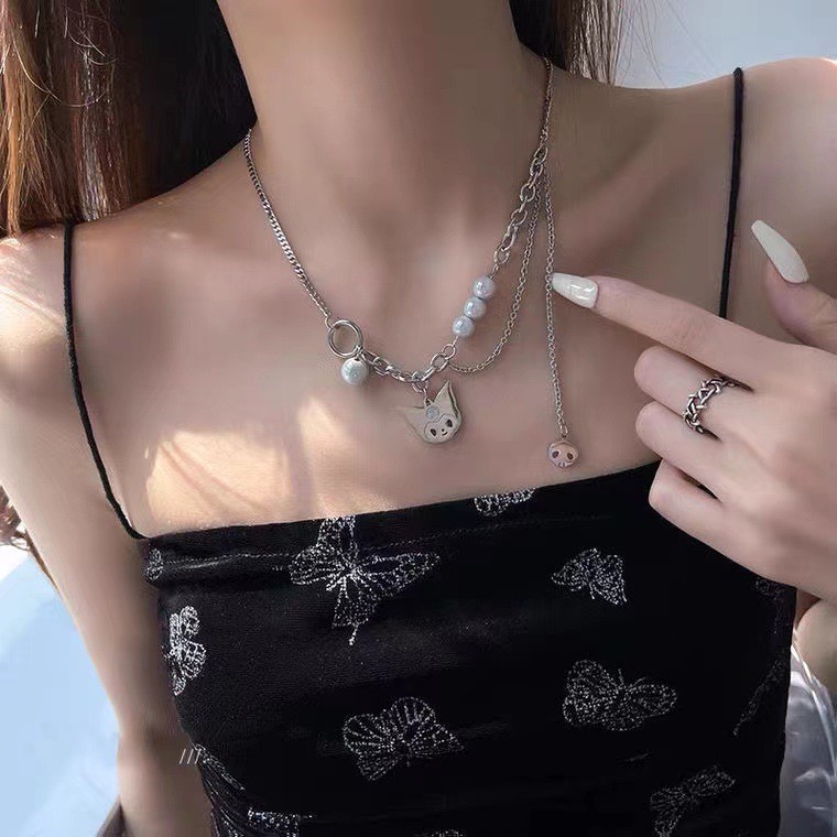 Yx Kuromi สร้อยคอมุกผู้หญิง Cool Splicing Collarbone Chain จี้แฟชั่นของขวัญ