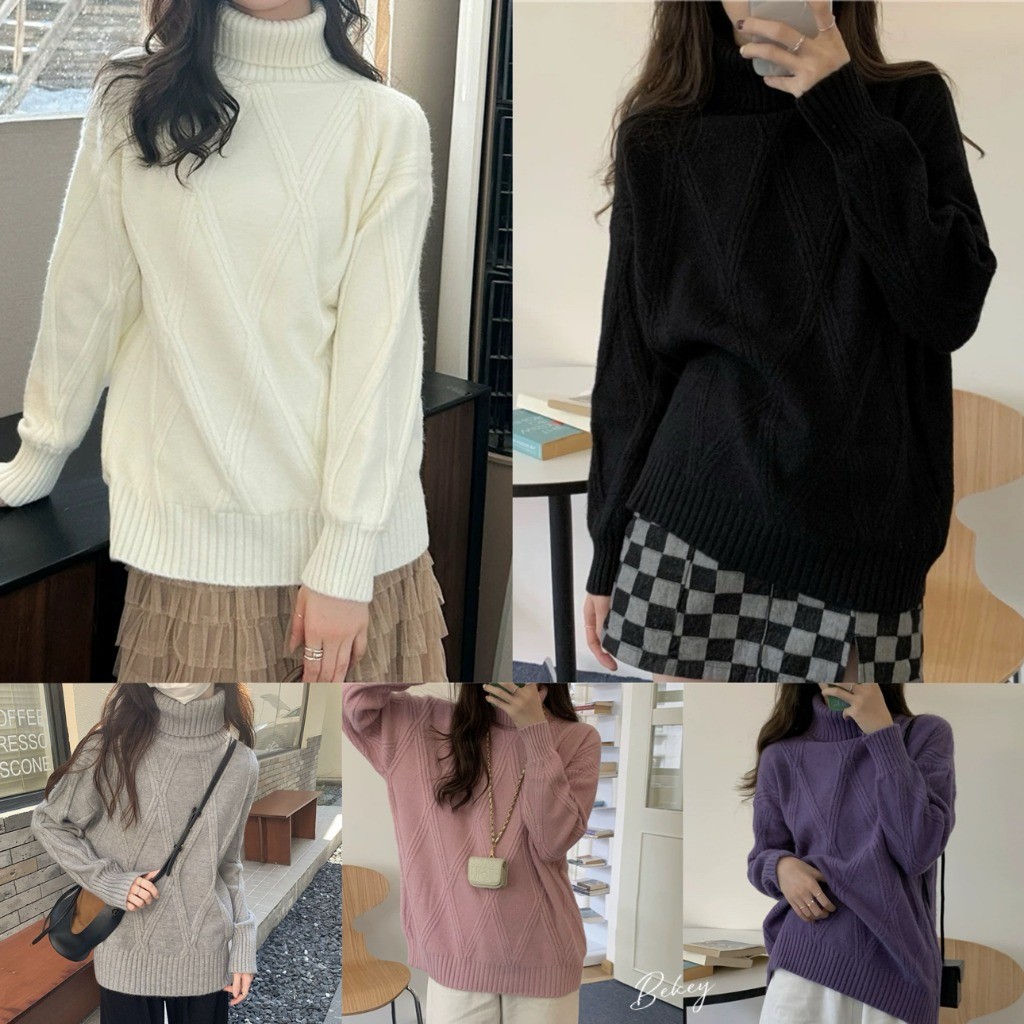 (พร้อมส่งจากกรุงเทพ ) เสื้อสเวตเตอร์คอเต่าทรงหลวมผู้หญิงแฟชั่นสีทึบหนารูปแบบใหม่ Knit Sweater RR096
