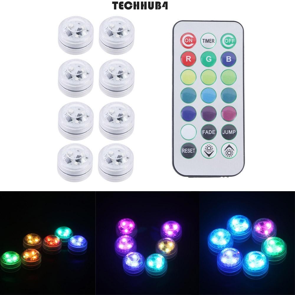 Techhub4 Submersible ไฟ LED Pond RGB Tea Light งานแต่งงาน Aquarium สระว่ายน้ําตกแต่งปาร์ตี้