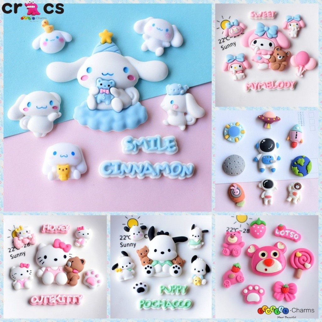 Jibbitz crocs รองเท้าอุปกรณ์เสริม big-eared สุนัขนักบินอวกาศสตรอเบอร์รี่หมี Kuromi Melody Kitty รองเท้าตกแต่งหัวเข็มขัดอุปกรณ์เสริม