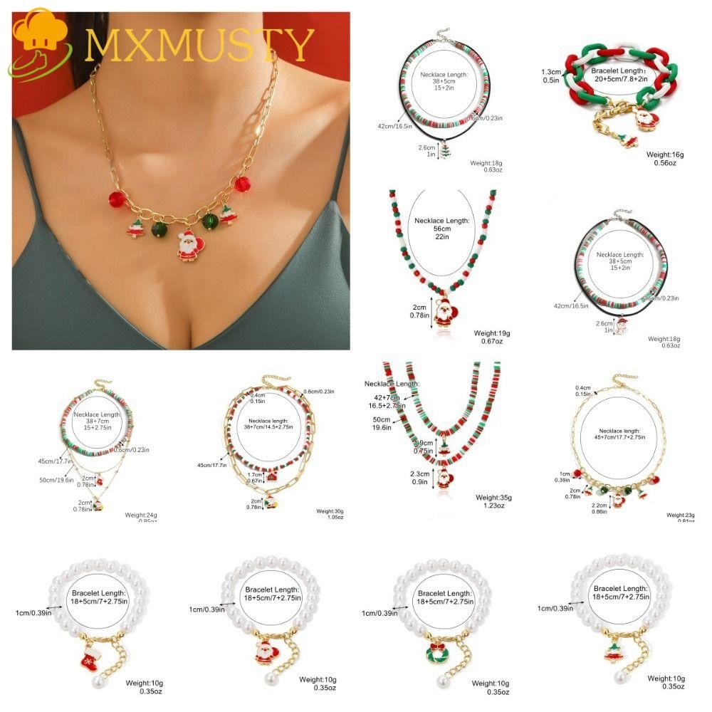 Mxmusty สร้อยคอคริสต์มาสสองชั้น,การ์ตูนซานตาข้าวลูกปัดโซ่,แฟชั่นต้นคริสต์มาสขนมปังขิงผู้ชายโลหะผสมการ์ตูนจี้สร้อยข้อมือของขวัญ