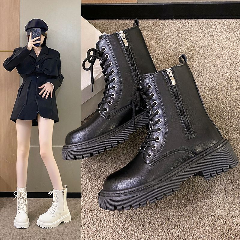 เทรนด์ Snow Boots รองเท้าบูทยาว Square Toe Retro Commuter Casual