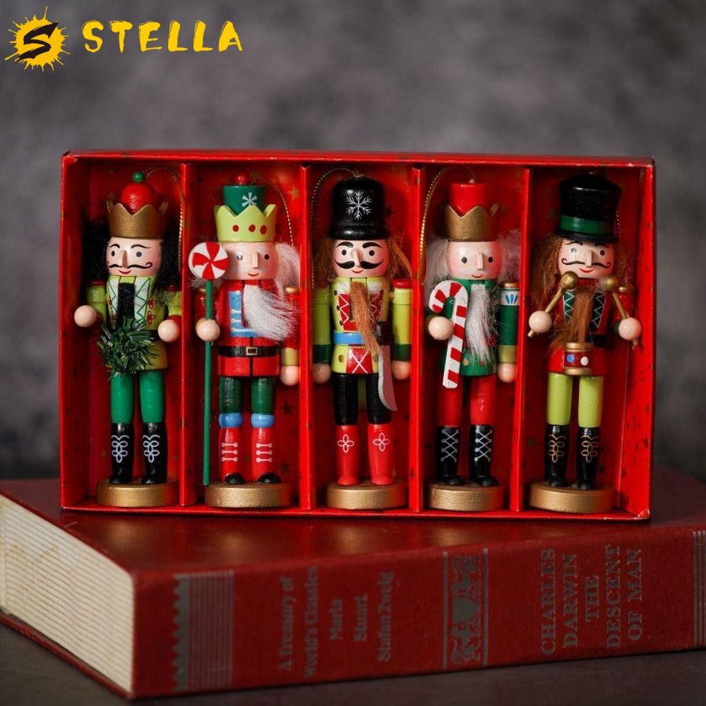 Stella 5PCS Christmas Nutcracker, หัตถกรรม Vintage ทหารตุ๊กตา, เทศกาลของขวัญทาสีทหาร 13 ซม.Handcraft ตุ๊กตาเดสก์ท็อปตกแต่ง