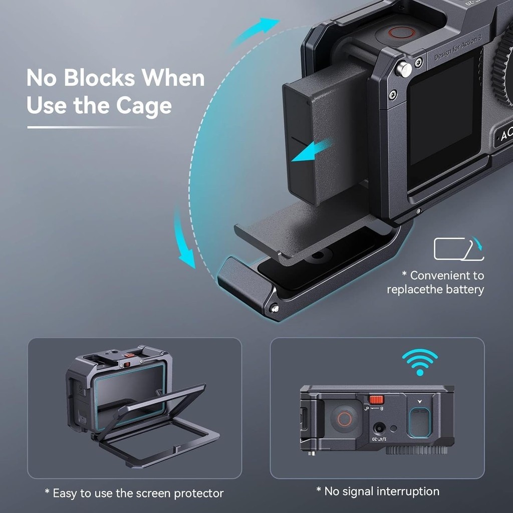 SMALLRIG Frame Cage with Cold Shoe Mount for DJI Action 5Pro/4/3