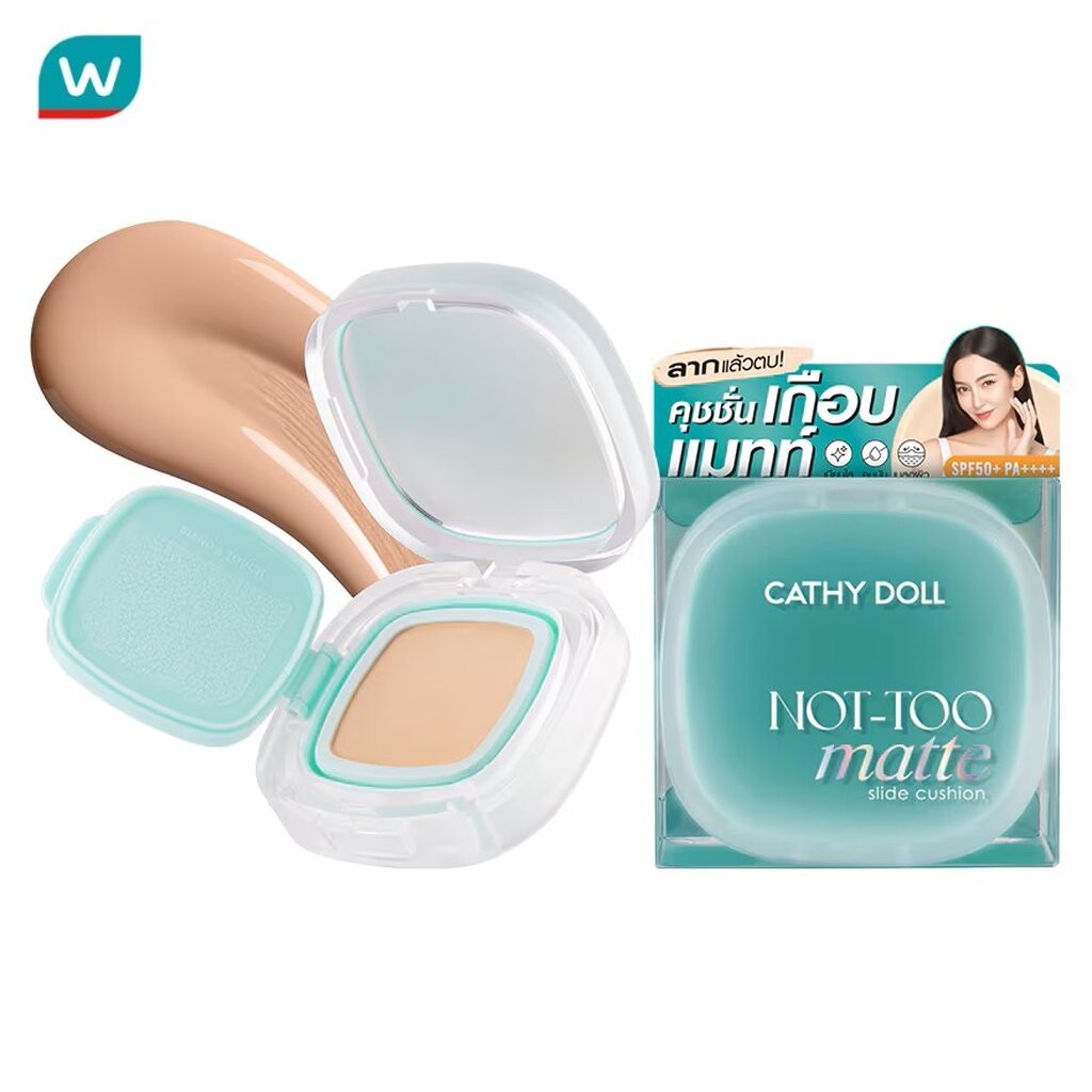 Cathy Doll เคที่ดอลล์ นอตทู แมทท์ สไลด์ คุชชั่น SPF50+ PA++++ 12ก. 02 ไลท์เบจ