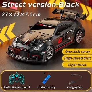 1:16 Mist สเปรย์ RC รถแข่ง GTR ของเล่น 2.4G รีโมทคอนโทรลรถสปอร์ต 1/16 ความเร็วสูงพร้อม Atomization เพลงไฟ LED สําหรับของเล่นเด็กของขวัญ