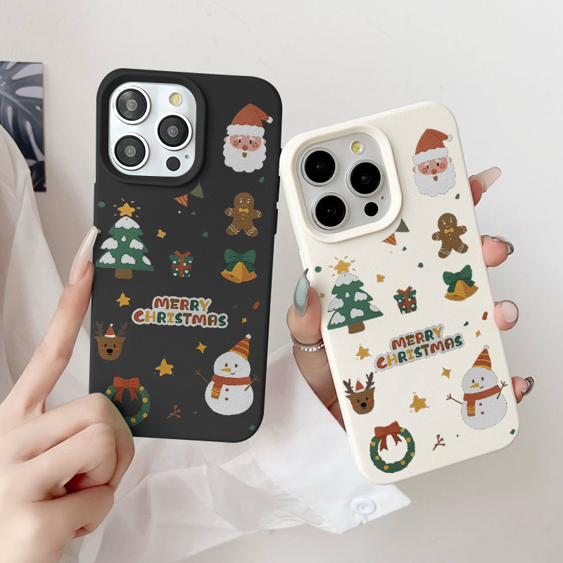 ซิลิโคนน่ารัก Soft Chrismas กรณีสําหรับ IPhone 16 15 14 13 12 11 Pro XS Max XR X Plus TPU กันกระแทกความงามสีดําฝาครอบโทรศัพท์ปลอก