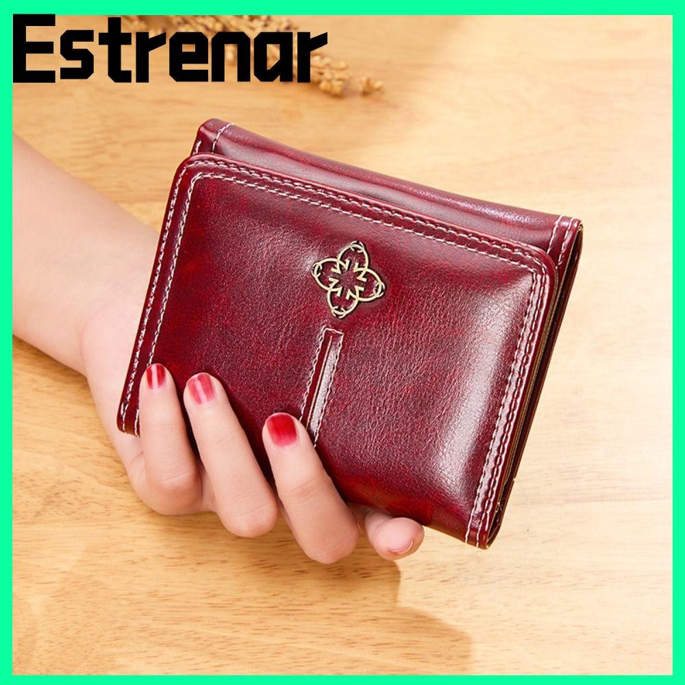 Estrenar กระเป๋าสตางค์ผู้หญิงหนัง,สีดําสีแดงสีฟ้าสีน้ําตาลหนัง PU Moneybags,ซิปสั้น Hasp Cards Holder ผู้หญิง