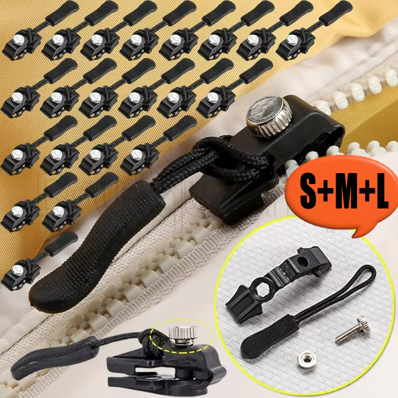 ชุดซ่อมซิปสากล-เปลี่ยนซิปสไลด์ดึงล็อค-สําหรับแจ็คเก็ตกระเป๋าเสื้อฟรีเย็บผ้า-หัวซิปที่ถอดออกได้ทันทีอย่างรวดเร็ว-3ขนาดต่าง