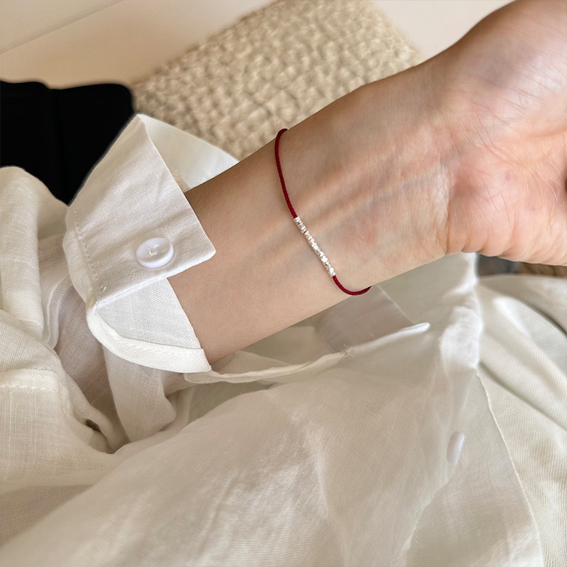 Venorix เงินแท้925 กำไลถักด้วยมือประดับเม็ดเงินเล็ก ปรับขนาดได้ เรียบง่าย ดูดีมีสไตล์