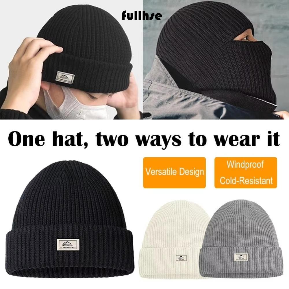 Fullhse ฤดูหนาวหมวกไหมพรม,ป้องกันหู Full Face Cove ถักหมวก, Thicken Windproof 2 In1 Beanies ผู้ชาย
