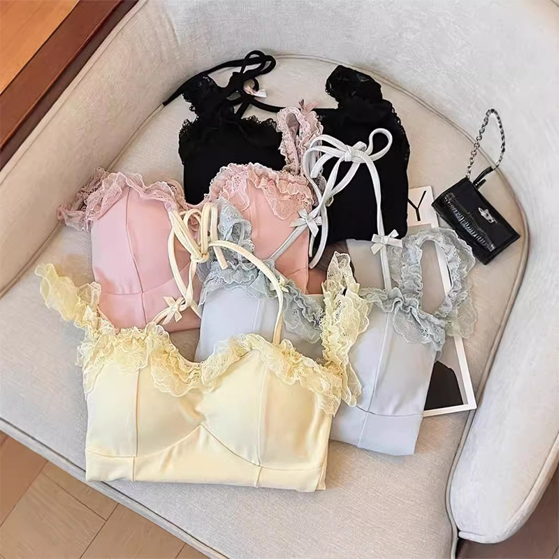 ลูกไม้แขวนคอเซ็กซี่ Bow Camisole ฤดูร้อนสาวร้อนเสื้อยืดแขนกุด SY
