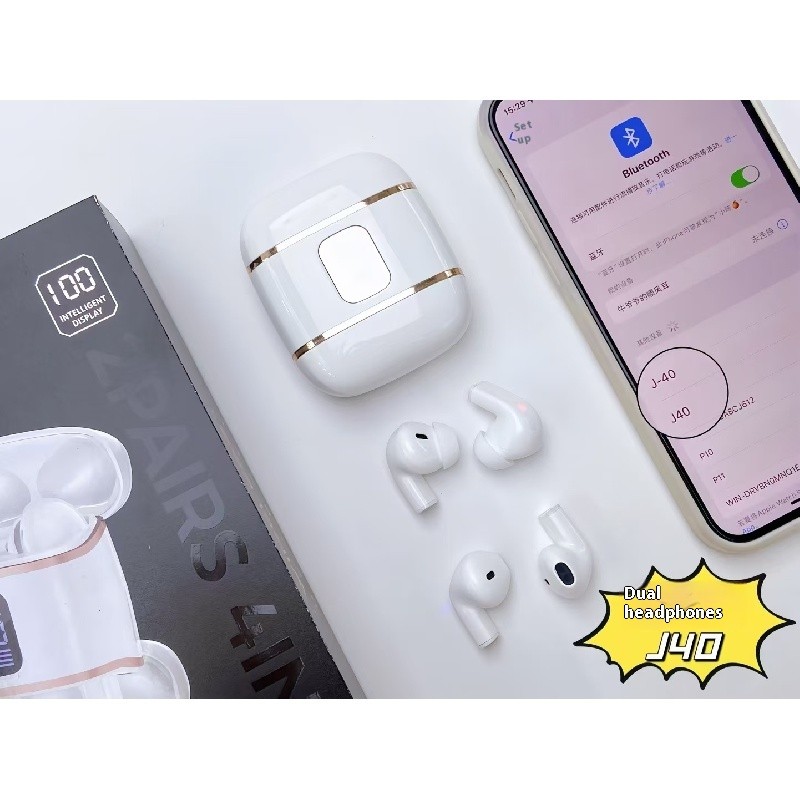หูฟังบลูทูธไร้สาย 4 หูฟัง J40 กีฬา Esports หูฟัง TWS ที่จัดเก็บยาวพิเศษ