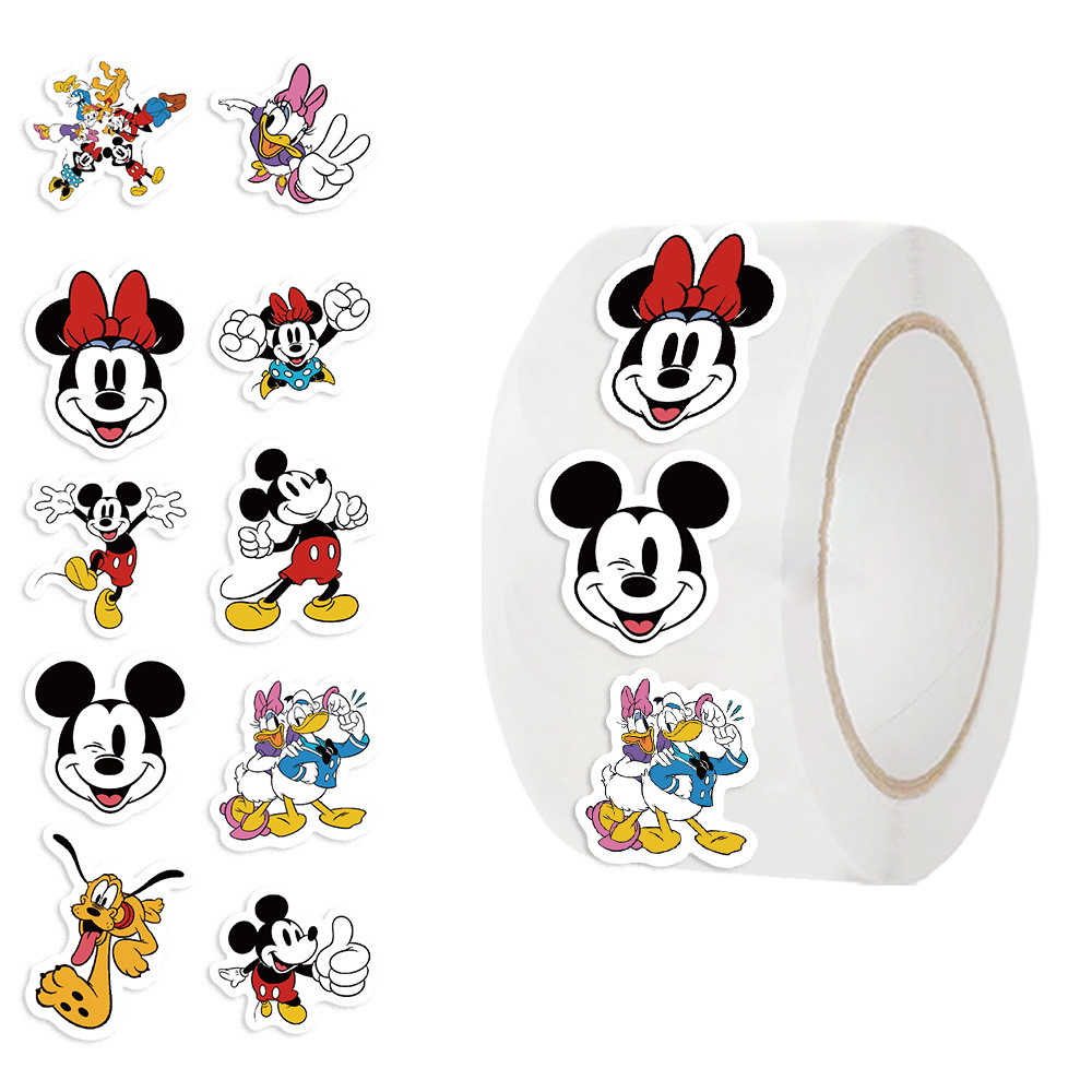 500 ชิ้น 10 ภาพสติ๊กเกอร์ลายการ์ตูนมิกกี้เมาส์ม้วน/สติ๊กเกอร์เทป