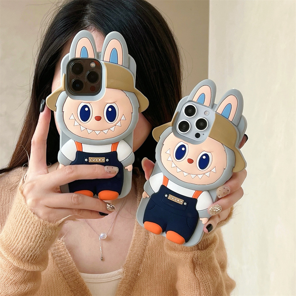 ซิลิโคนhooded Labubu IphoneสําหรับIPhone 16 ProMax 15 ProMax 15Plus 13 12 11 14 กรณี