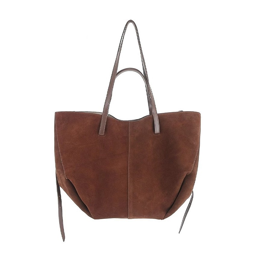 POLENE ใหม่ Tote Bag, French Niche Suede Wing Bag, กระเป๋าสะพายความจุขนาดใหญ่กระเป๋าถือ