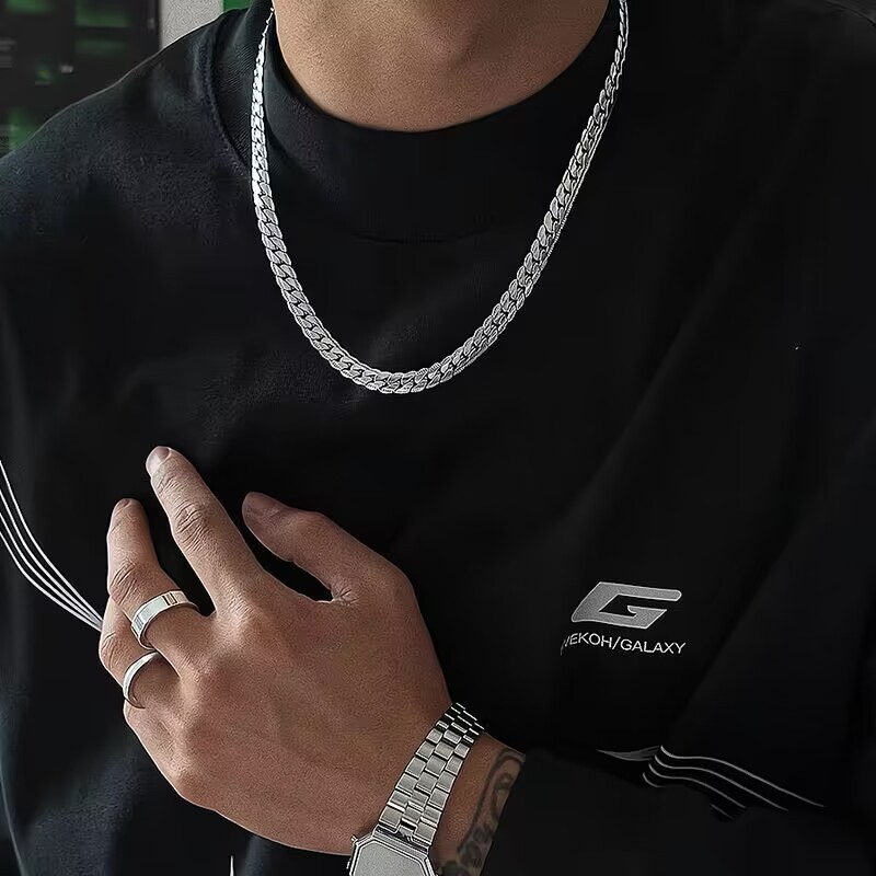 ไทเทเนียมเหล็กเข้ารหัสนูน NK Chain สร้อยคอคิวบาผู้ชาย Fashio Hip Hop สร้อยคอเสื้อกันหนาวอุปกรณ์เสริม