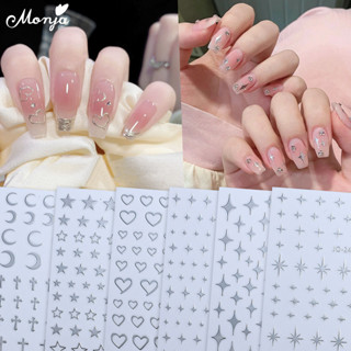 Monja 3D สติ๊กเกอร์ติดเล็บโลหะเหลวเช่น Decals กระจกโลหะ Silv…