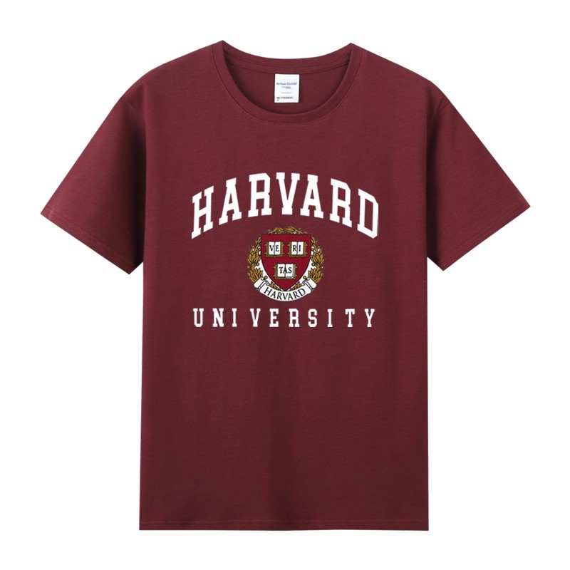 พร้อมสต็อก Harvard University Harvard โรงเรียนที่มีชื่อเสียง nca สินค้าพิมพ์ฤดูร้อนผ้าฝ้ายแท้รอบคอแข