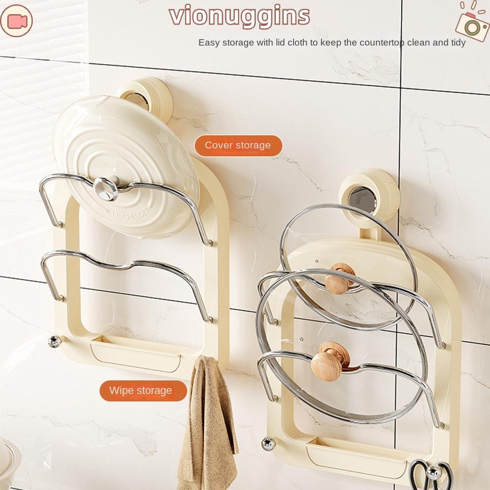 Vionuggins ที่ใส่ฝาครอบกระทะ, ที่วางฝาหม้อแบบเจาะรูติดผนัง, ที่วางเขียงถ้วยดูดหลายชั้นสไตล์ครีม