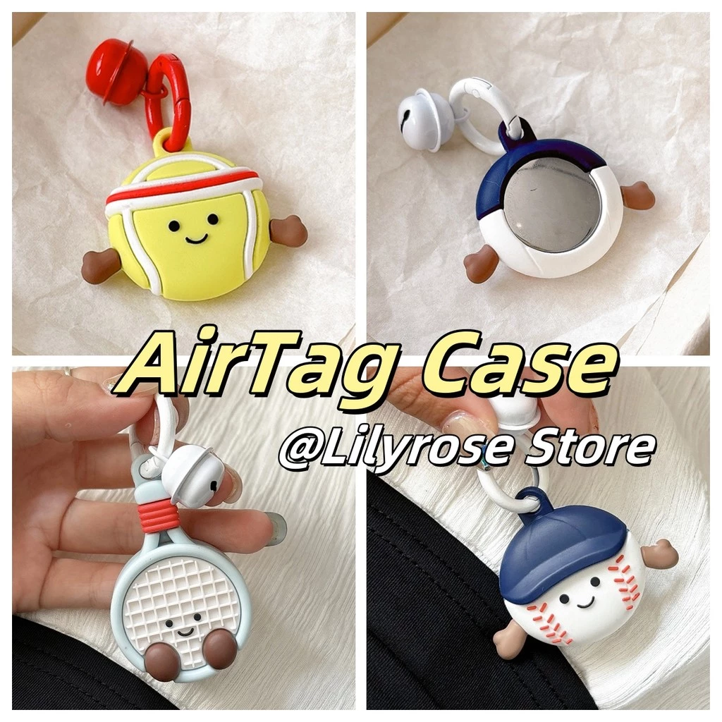ปลอกเคส AirTagสําหรับแมวApple Tag GPS Protectorพร้อมพวงกุญแจAnti-Fall Anti-Lossแหวนซิลิโคนนุ่มการ์ตูนเทนนิส