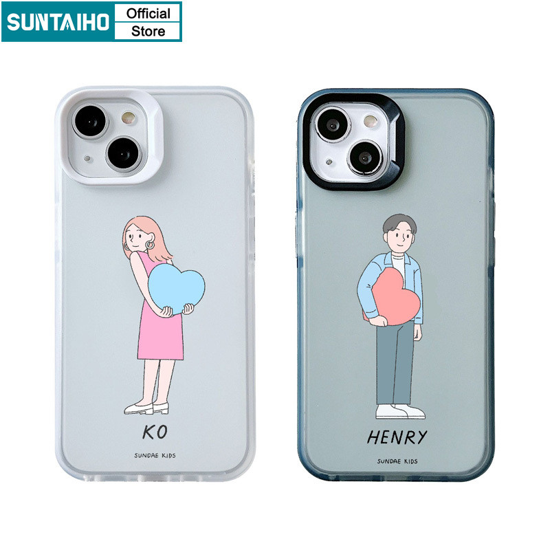 Suntaiho เคสไอโฟน แฟชั่นน่ารักคู่ LOVE รูปแบบ Clear Frosted สําหรับ Iphone 16 15 14 12 13 11 Pro Max IP 7 8 Plus Iphon X Xs XR Xs Max TPU ซิลิคอนนุ่มพรีเมี่ยมกันกระแทกปกหลัง