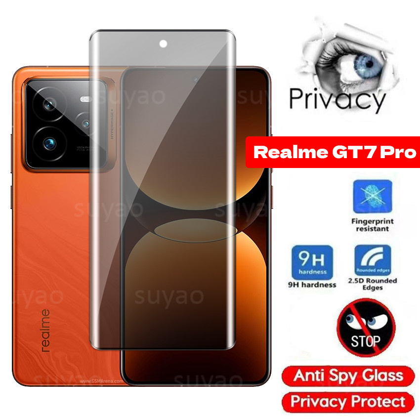 สําหรับRealme GT7 GT 7 7T 6 Pro GT7Pro GT6 2024 Anti peepingโค้งส่วนตัวกระจกนิรภัยRealmeGT7T RealmeGT7Proหน้าจอป้องกันฟิล์ม 9H Hardnes Peek Scratch Full Anti-Spy Cover