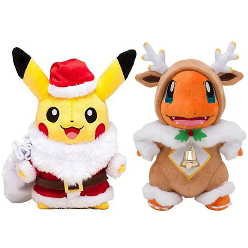 25CM Merry Christmas Sawsbuck Poncho Charmander Pikachu Pokemons Stuffed Plush Toys Anime Pokemons P