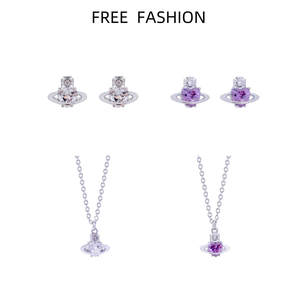 Vivie Zircon Mini Love Saturn สร้อยคอต่างหูหญิง Planet หวานเครื่องประดับเรียบง่าย