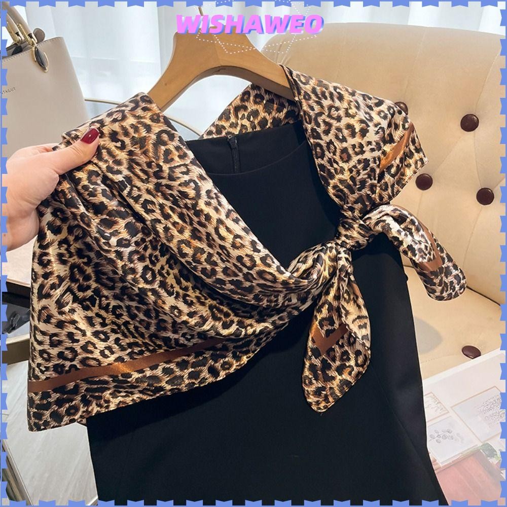 Wishaweo ผู้หญิงผ้าพันคอสแควร์,เสือดาวพิมพ์ขนาดใหญ่ Hijab Lady Hair Shawl Wrap, แฟชั่นคอ Foulard 90 ซม.ซาตินผ้าพันคอหญิง Neckerchief