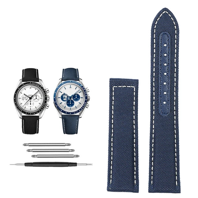 สายนาฬิกาไนลอนสําหรับ Omega Super Snoopy 310 ผ้าใบ Cowhide ด้านล่าง Watchband ใหม่ Hippocampus AT150 สายนาฬิกาผู้ชาย 22 มม. 20 มม.