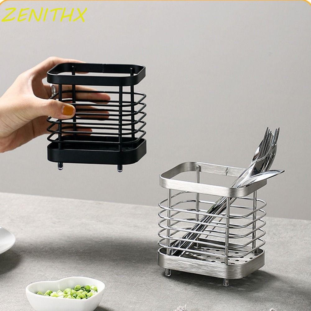 Zenithx ที่ใส่ช้อนส้อมในครัว, ที่เก็บภาชนะสแตนเลสป้องกันสนิม, ทนทานสูงขึ้นด้านล่างกันลื่นประหยัดพื้นที่ตะเกียบราวตากผ้าส้อม