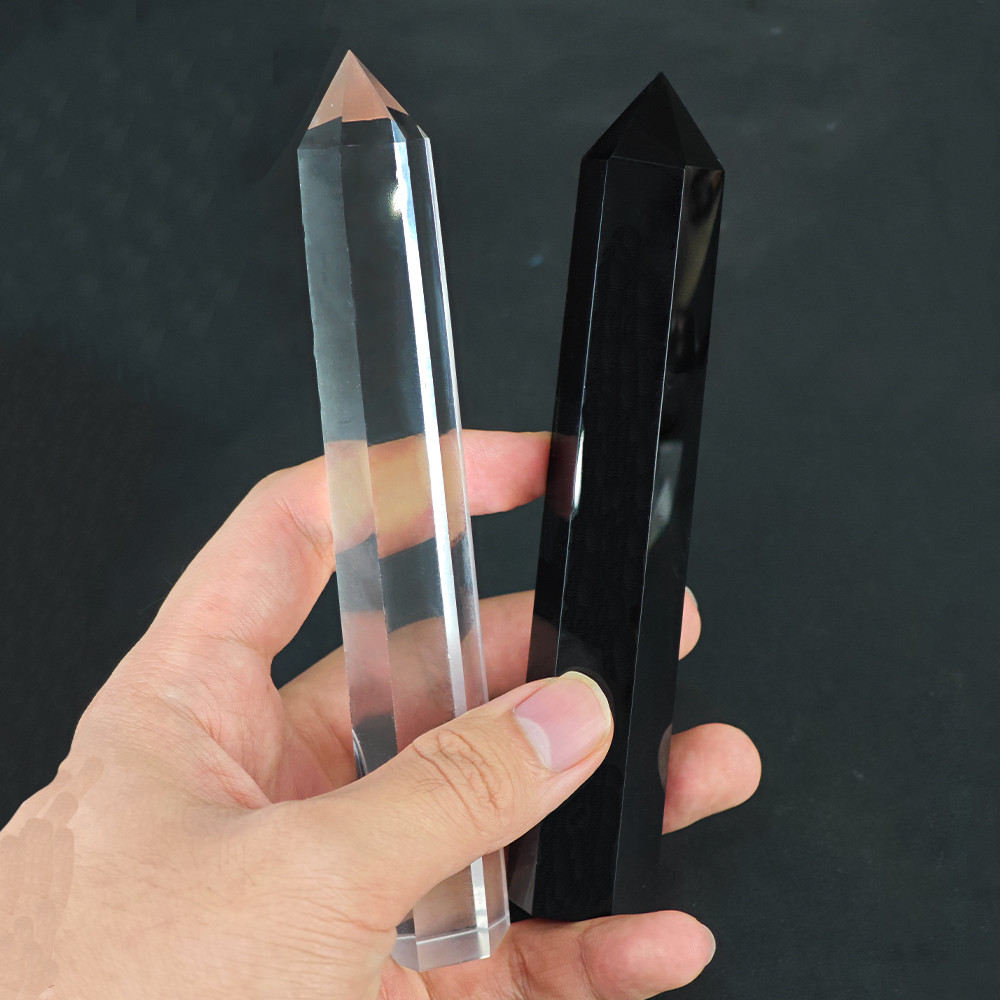 สีขาวธรรมชาติละลาย Obsidian หกเหลี่ยม Prism Spiritual Energy Healing สมาธิ Obelisk Wand คอลเลกชันเฟอร์นิเจอร์เดสก์ท็อปของขวัญ