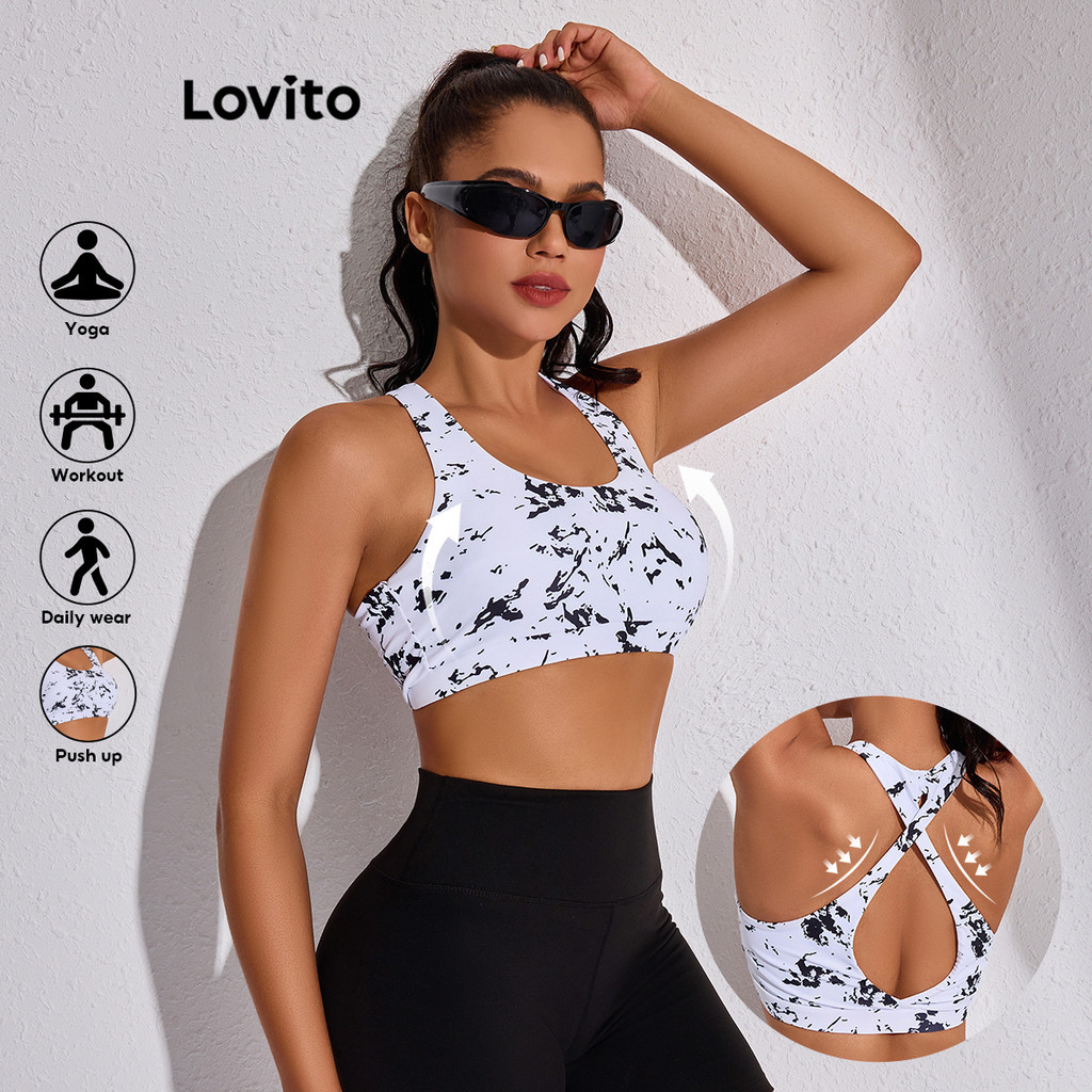 Lovito ลำลองมัดย้อม ไขว้เสื้อชั้นในกีฬาสำหรับผู้หญิง LBL17250