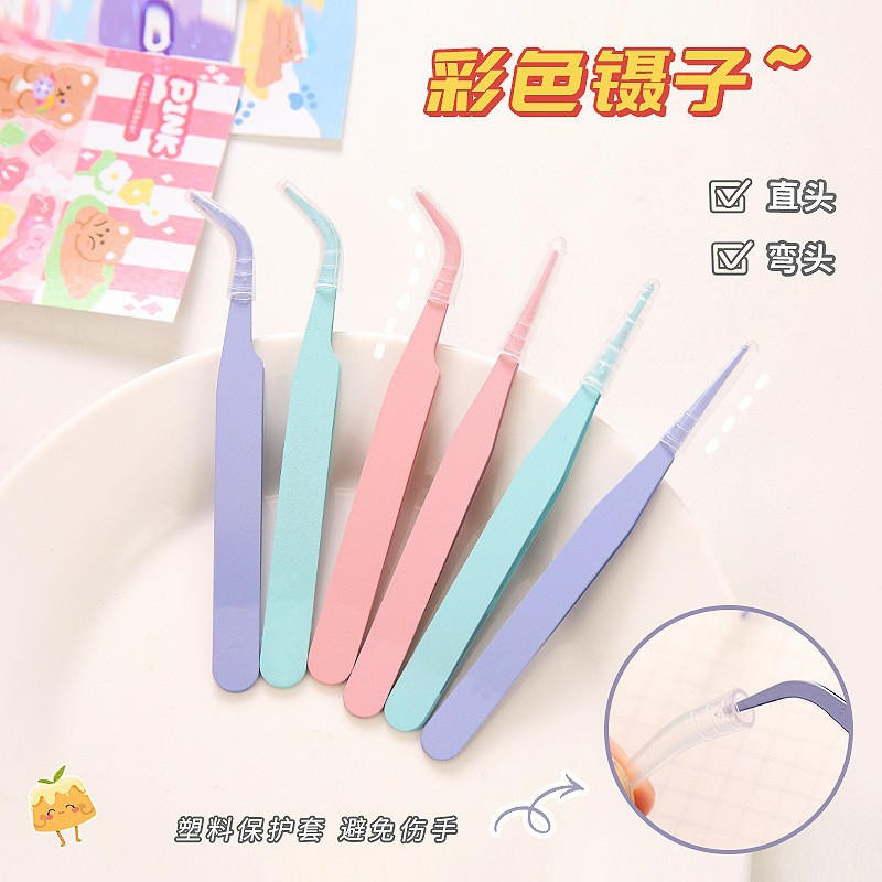 นักเรียน DIY สีปลายแหลมข้อศอกคลิปมาการองสีชมพูขนตามือบัญชีแหนบสแตนเลสแหนบ