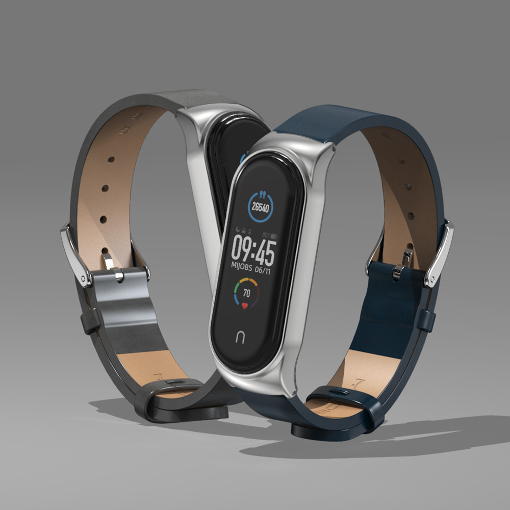 MIJOBS สำหรับ Mi Band 10 9 8 7 6 5 สายนาฬิกาหนัง PU ไมโครไฟเบอร์ เคสหนังเทียม โลหะ สายรัดสำหรับผู้ชายและผู้หญิง อุปกรณ์เสริมทดแทน