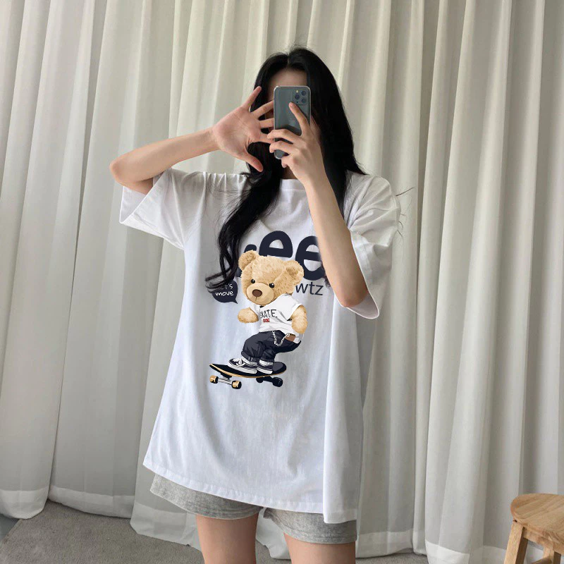 เสื้อยืด Oversize ลายหมี แขนสั้น คอกลม สตรีทแฟชั่น thumbnail 7