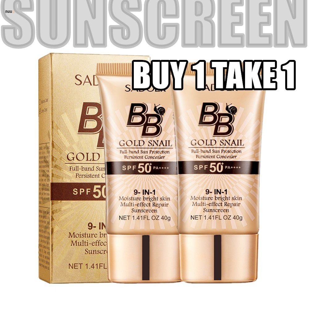 [ซื้อ 1 แถม 1]บีบีครีมกันแดดหอยทาก 40 กรัม Spf 50+ บีบีครีม ไพรเมอร์ให้ความชุ่มชื้น ครีมกันแดดให้ความชุ่มชื้น รองพื้นกันแดด รองพื้นแต่งหน้า nuuo
