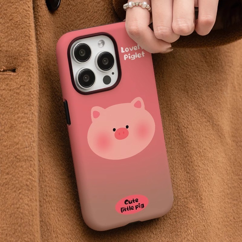 สีชมพูGradient Piggyเคสโทรศัพท์เหมาะสําหรับiPhone 13 15Pro 11 14ProMax XS 16plus 15ProMax 7plus 16Pr