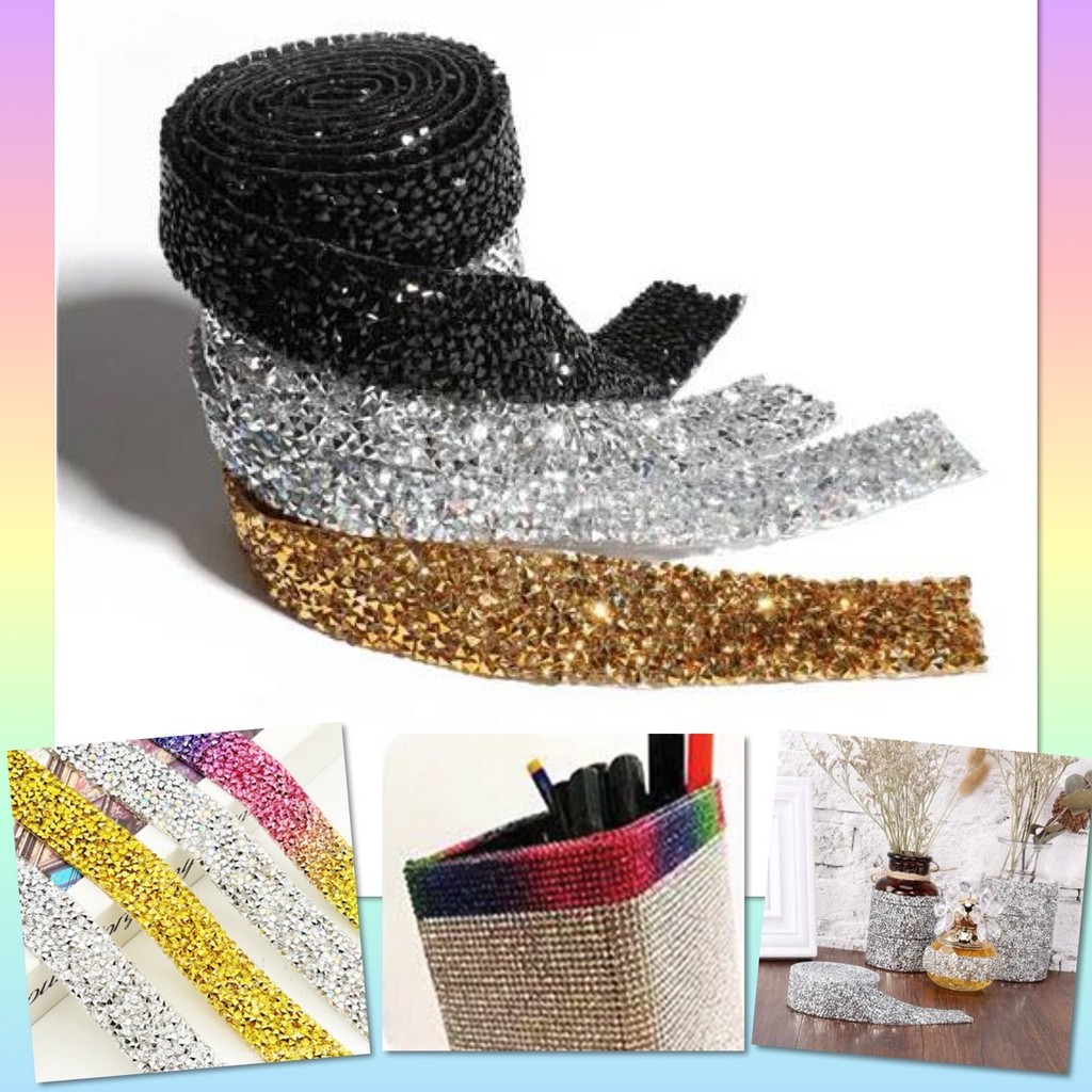 😋 เทป คริสตัล เทปกาว เพชร มีกาวในตัว ยาว 90 ซม. สติ๊กเกอร์ ตกแต่ง เสื้อผ้า DIY ติดผนัง กำแพง เฟอร์นิเจอร์ รถยนต์ 😋