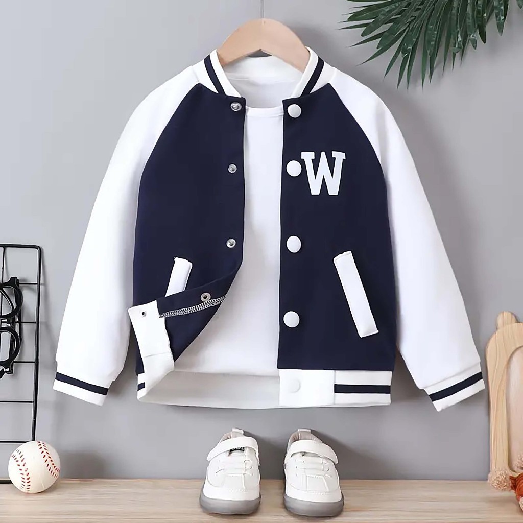Klambi Bagus - Unisex Kids Varsity Baseball Jacket (1 th - 18 th) W ONLY (CUSTOM INITIAL LETTERS) GI