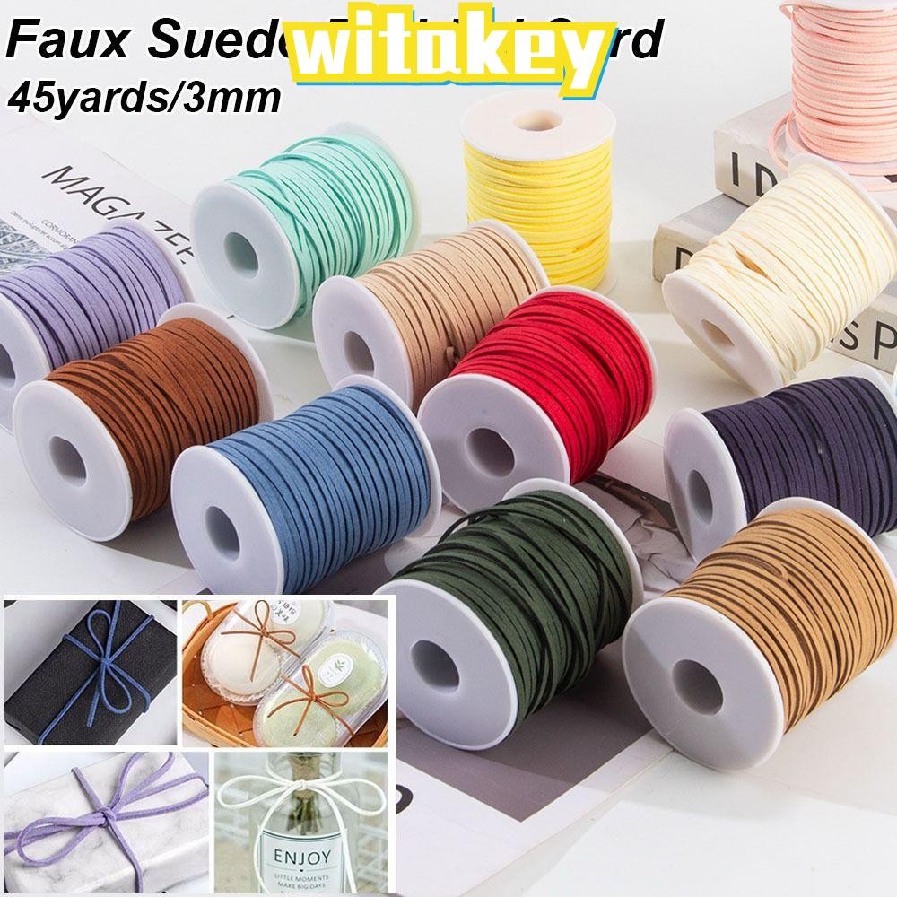 Witakey สายถักหนังนิ่ม Faux, เชือกหนังเข็มขัดแบน 50 หลา, หลายสี 3 มม. สายหนังกลับ