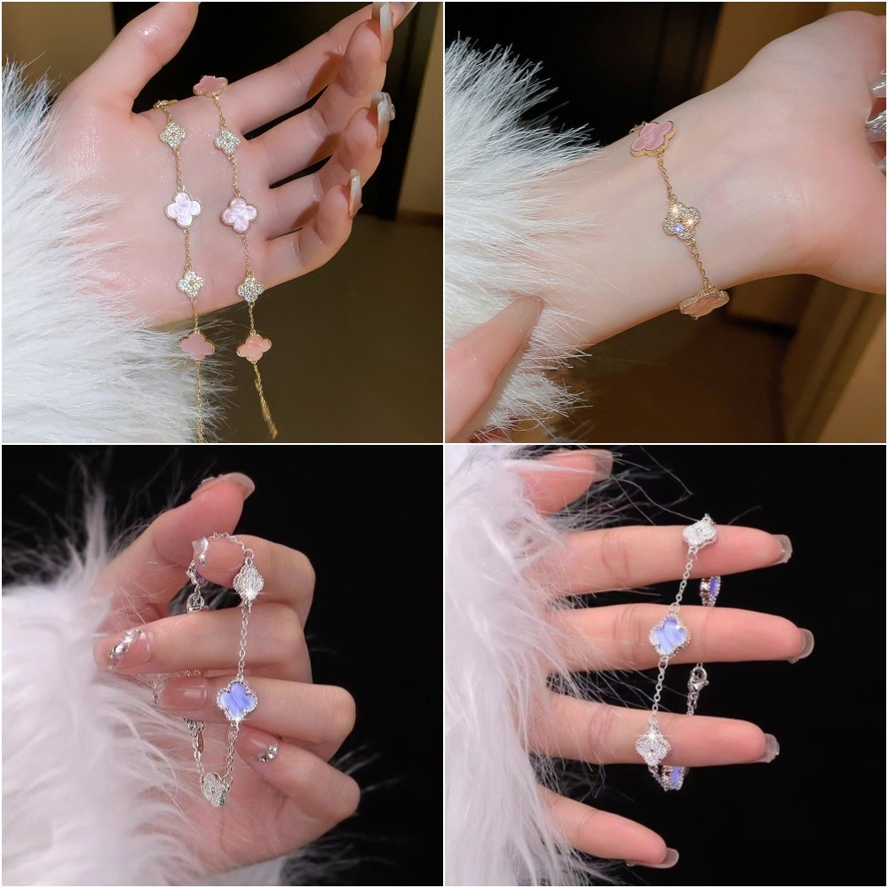 ใหม่ Super Flash Full Diamond Four-leaf Clover สร้อยข้อมือผู้หญิง Ins หรูหรา Niche สร้อยข้อมือเครื่องประดับอเนกประสงค์