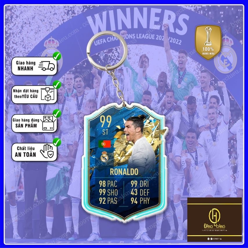 พวงกุญแจ Cristiano Ronaldo สโมสรฟุตบอลเรอัลมาดริด ️PLAYER CARD KEYCHAIN ️ - DH