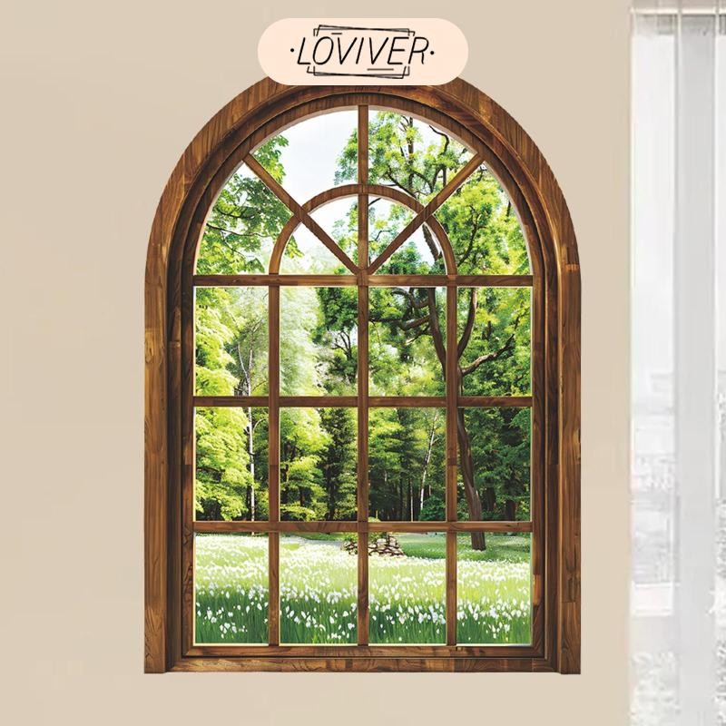 LOVIVER Faux Window Wall สติกเกอร์รูปลอก PVC วอลล์เปเปอร์ Wall Art Decor บ้านที่ถอดออกได้สีเขียว