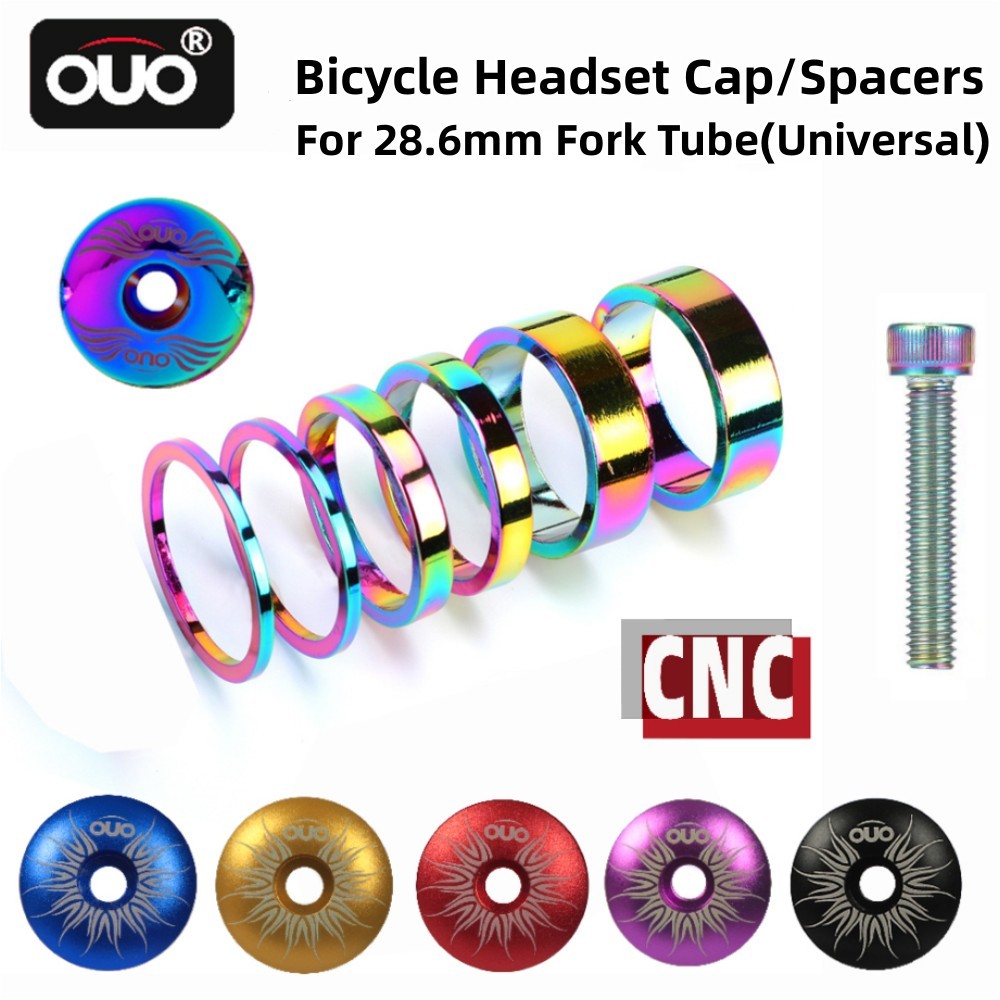 Ouo CNC Mtb Power Cap 1 1/8 ชุดหูฟัง Spacers Stem Top Cap Bolt 28.6 มม.ส้อม Spacer จักรยานสะพานพวงมาลัยคอลัมน์