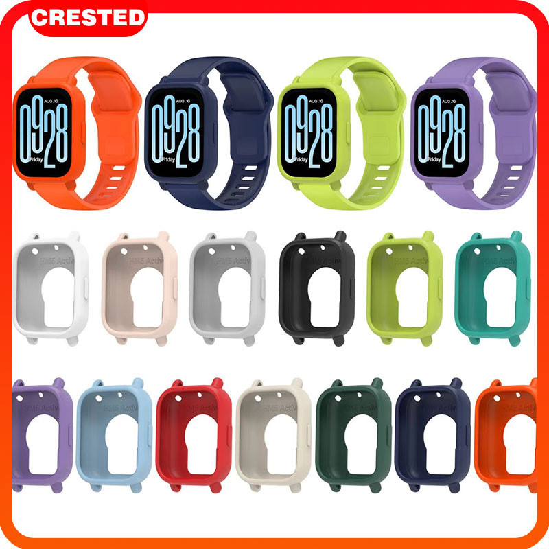 สายซิลิโคน for Redmi Watch 5 Active ยางสปอร์ตนุ่มพร้อมฟิล์มป้องกันหน้าจอกันชนกรอบอุปกรณ์เสริม for Redmi Watch 5 Lite
