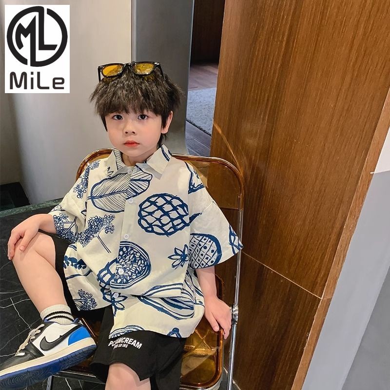 [ML] 90-150 ซม.ชายเสื้อแขนสั้นฤดูร้อนสไตล์ใหม่แฟชั่นบางLapel Baby Topเกาหลีรุ่นขนาดกลางขนาดใหญ่เสื้อเด็ก
