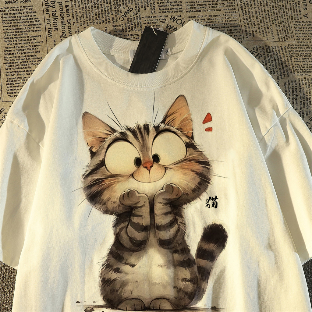 【ส่งจากไทย】 เสื้อยืดตัวใหญ่สไตล์เกาหลีน่ารัก oversize ลูกแมวT-shirts เสื้อผ้าแฟชั่นสาวอวบ เสื้อโอเวอร์ไซส์ผู้หญิง
